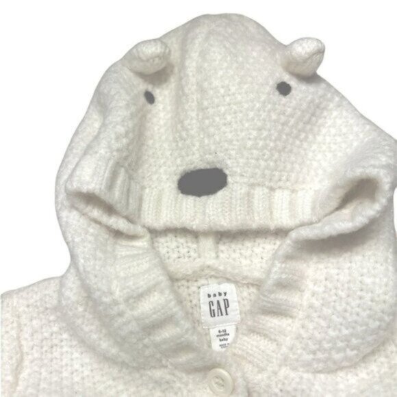 GAP Baby Ivory Polar Bear Fuzzy Warm Comfy Cozy Cardigan Sweater 6-12 Months - Picture 4 of 5